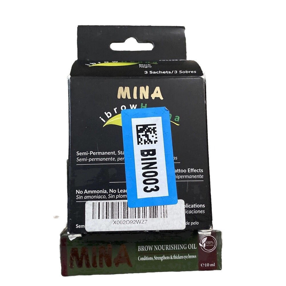 MINA ibrow Neutral Henna Hair Color & Brow Brush Set BLACK Brow Nourishing Oil